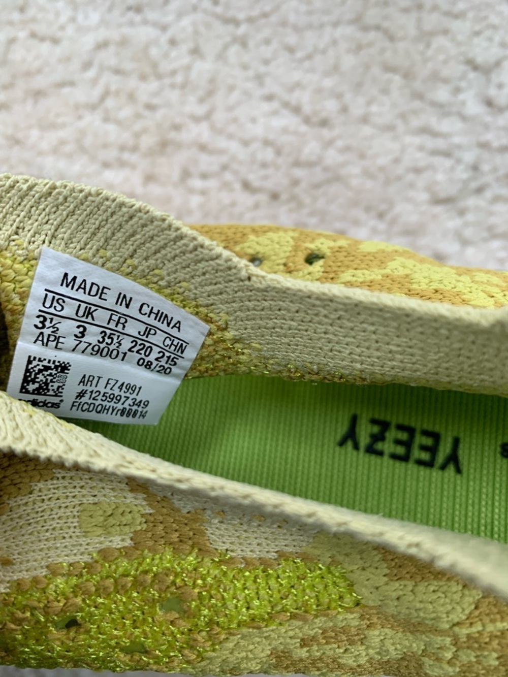 Adidas Big Kid Size 3.5 Yeezy Boost 380 Hylte Neon Lime Green Slip In Sneakers - Picture 12 of 15